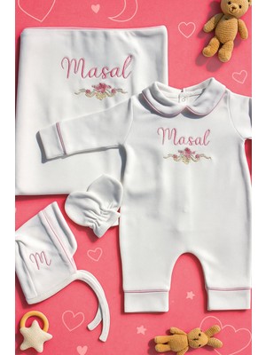 Babies First Kız Bebek Çiçekli 6 Parça Yenidoğan Set %100 Pamuk Tulum Battaniye Şapka Yastık Puset Örtü Eldiven