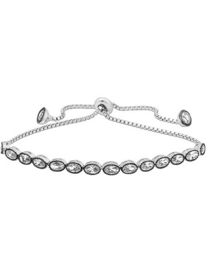 Gumush Gümüş Oval Kesim Elmas Montür Asansör Bileklik