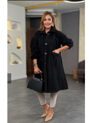 Düğmeli Klasik Dokulu Manto