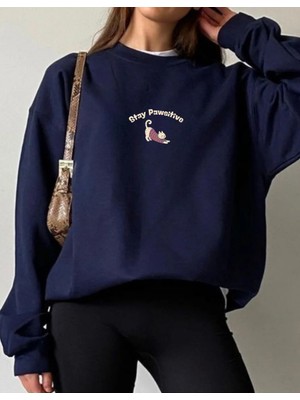 Dearens Lacivert Sweatshirt – Stay Pawsitive Kedi Baskılı