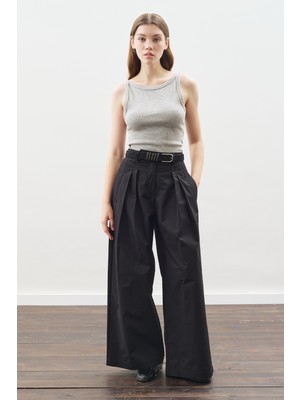 Manuka Geniş Pileli Gabardin Pantolon Siyah