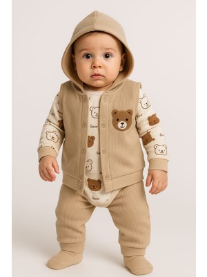 bebekyol Ayı Nakışlı Yelekli Bebek Takım