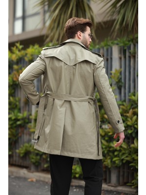 papucumun dünyası Uzun Beli Kemerli Apoletli Deri Trençkot & Pardesü