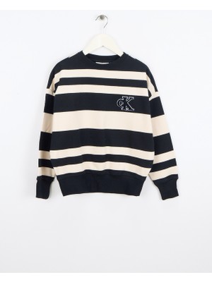 Calvin Klein Çizgili Erkek Çocuk Siyah Sweatshırt IB0IB02558BEH