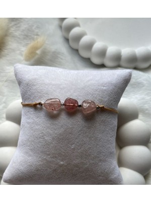 Pel Design Amorf Çilek Kuvars Taşı Ip Bileklik ve Halhal El Yapımı