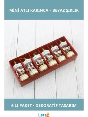Letsii Dekoratif Beyaz Mini Atlı Karınca 6'lı Şık Hediye