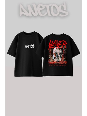 Anetos Slayer 13 Tasarım Sırt Baskılı Pamuk Siyah Oversize T-Shirt
