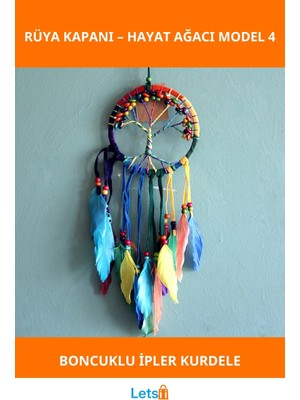 Letsii Rüya Kapanı Hayat Ağacı Modeli 4 Renkli Ipler ve Boncuklar ile Tasarlanmış