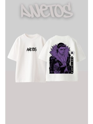 Anetos Chrollo Lucilfer Tasarım Sırt Baskılı Pamuk Beyaz Oversize T-Shirt