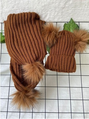 Bebek Atkı Bere Takımı Ponponlu