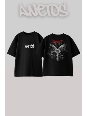 Anetos Slipknot 12 Tasarım Sırt Baskılı Pamuk Siyah Oversize T-Shirt