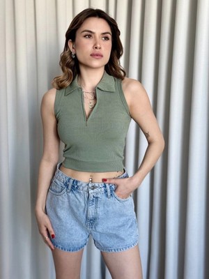 Bilfold Kısa Fermuarlı Crop