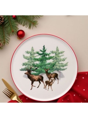 Seramikci Yılbaşı Pasta Tabağı Deer 21 cm 6 Lı Set