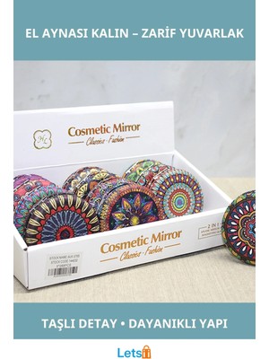 Letsii Taşlı Yuvarlak El Aynası Kalın Tasarım Dekoratif Aksesuar