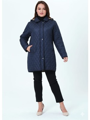 Biricik Kadın Büyük Beden Kapüşonlu Mevsimlik Kapitone Mont/ceket