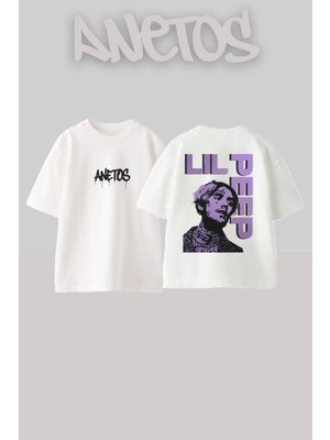 Anetos Lil Peep 2 Tasarım Sırt Baskılı Pamuk Beyaz Oversize T-Shirt