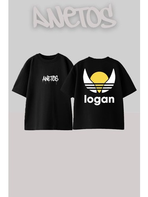 Anetos Logan Tasarım Sırt Baskılı Pamuk Siyah Oversize T-Shirt
