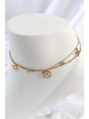 İsmiyle Al 316L Çelik Gold Renk 2'li Zincir Rüya Kapnı Figür Zirkon Taş Detay Kadın Halhal - TJ-HH1651