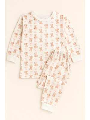 Kız Çocuk Kurdele ve Teddy Baskılı Pijama Takımı
