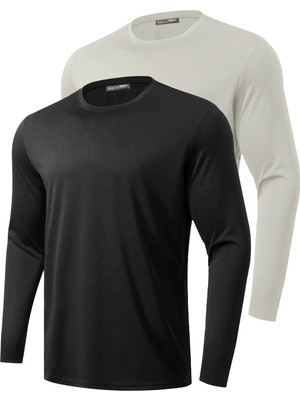 Ghassy Co. 2'li Paket Erkek %100 Pamuklu Likralı Spor Koşu Günlük Antrenman Uzun Kollu Penye T-Shirt