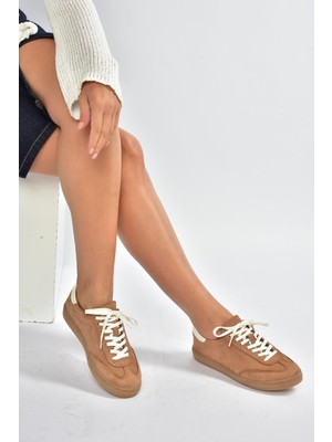 Fox Shoes V999061501 Taba Hakiki Deri Nubuk Kadın Spor Ayakkabı Sneakers