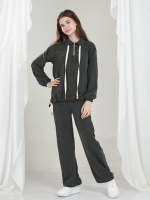 Giyinse Aria Kız Çocuk Kadife Takım Füme