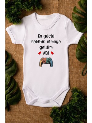 Overoz Organik %100 Pamuk En Güçlü Rakibin Olmaya Geldim Abi Playstation Kısa Kollu Bebek Body Badi 5211