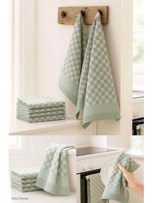 Mira Home 10 Lu Dama Desenli Mutfak Kurulama Bezi 50X70 cm  Yeşil