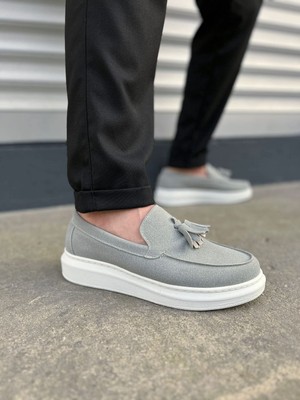 Joy Ayakkabı JY154 Blaze Bağcıksız Püsküllü Süet Erkek Günlük Spor Klasik Ayakkabı Sbt - Gri