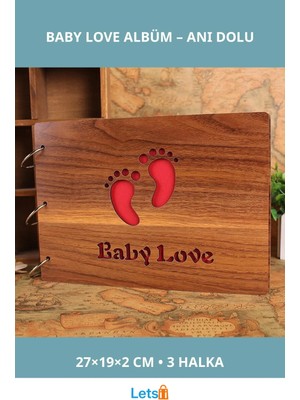 Letsii Ahşap Baby Love Albüm 27X19 cm 3 Halka Yüzeyli