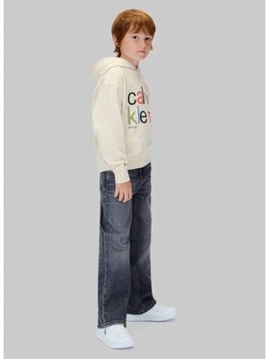 Calvin Klein Baskılı Erkek Çocuk Ekru Sweatshırt IB0IB02563PGB