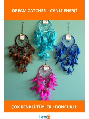 Letsii Rüya Kapanı Kahverengi Pembe Lacivert Mavi Renkli Tüy Boncuklu Dekoratif Aksesuar