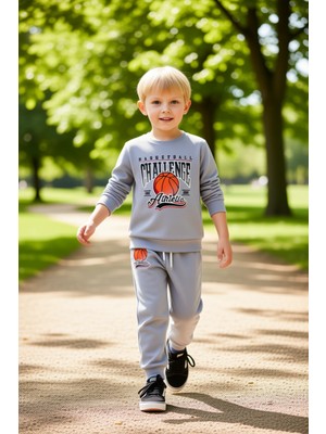 PayBuy Erkek Çocuk Basketbol Temalı Pamuklu Eşofman Takımı Kaliteli Şık Rahat  Günlük