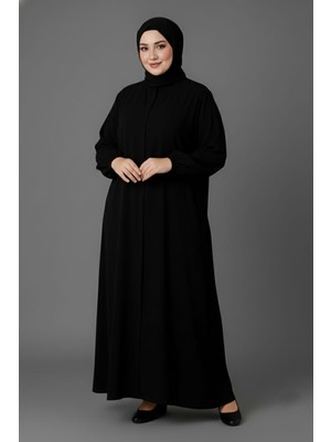 Mismoly Medine Ipeği Mevlana Kesim Cepli Kuşaklı Bol Büyük Beden Ferace