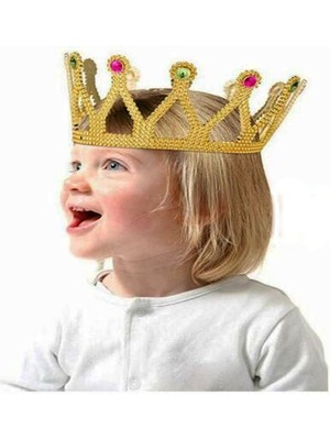 Moda Juan Altın Renk Çocuk ve Yetişkin Uyumlu Kraliçe Tacı Prenses Tacı 8X25 cm