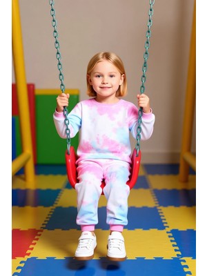 FRM Kız Çocuk %100 Pamuklu Batik Desenli Sweatshirt ve Eşofman Altı Takımı Kaliteli Şık Rahat