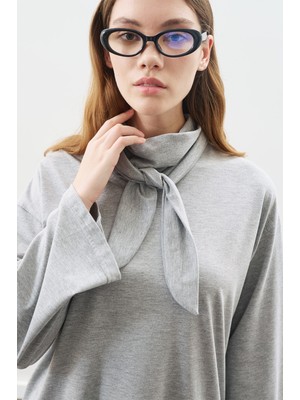 Manuka Yüksek Yaka Bağlamalı Bluz Gri Melanj