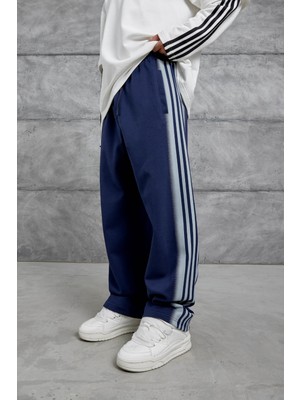 Lacivert Çizgi Şeritli Baggy Eşofman Altı