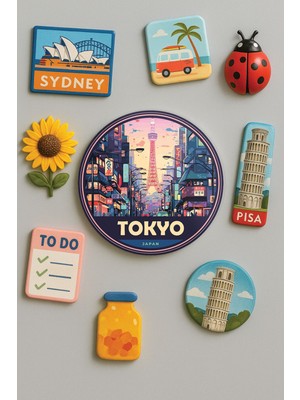 Nurdic Modern ve Dekoratif Yuvarlak Buzdolabı Magneti Magnet Büyük Boy 10X10 cm - Tokyo