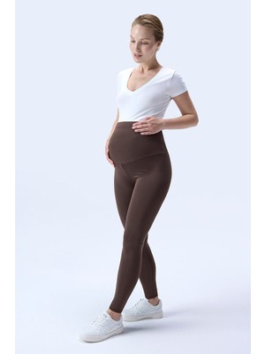 İmaj Imaj 344 Yüksek Bel Hamile Tayt Kahverengi Renk Örme Kumaş ile Toparlayıcı Etki