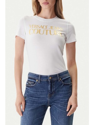 Versace Kadın Maglıetta T-Shırt Serıgrafıche T-Shirt - Beyaz
