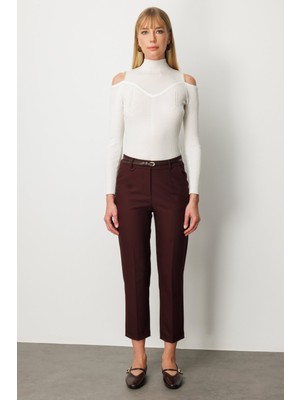 Ekol Kadın Duble Paça Kemerli Pantolon 1003 Bordo