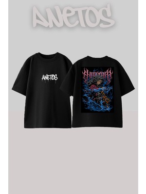 Anetos Tomioka Tasarım Sırt Baskılı Pamuk Siyah Oversize T-Shir