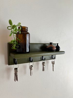 Marghe Ahşap Raf & Anahtar Askılığı – Pinterest Design, Duvara Monte, 4 Kancalı, 30×10 cm