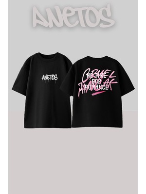 Anetos Crvel Jancak Tasarım Sırt Baskılı Pamuk Siyah Oversize T-Shirt