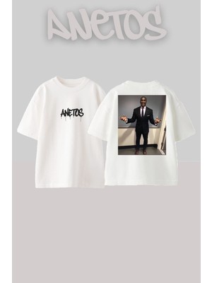 Anetos Bılmıyorum Tasarım Sırt Baskılı Pamuk Beyaz Oversize T-Shirt