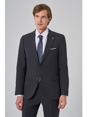 Morven  Erkek Füme Yünlü Slim Fit Mono Yaka Takım Elbise