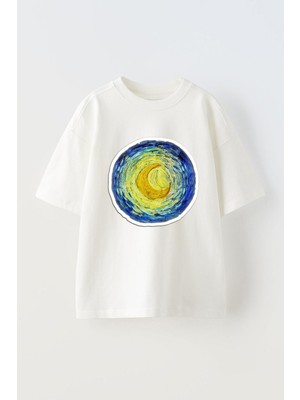 Anetos Van Gogh 2 Baskılı Ünisex Pamuk Beyaz Oversize T Shirt
