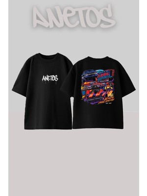 Anetos 2022 Adrl Tour Tasarım Sırt Baskılı Pamuk Siyah Oversize T-Shirt