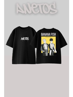 Anetos Banana Fish 7 Tasarım Sırt Baskılı Pamuk Siyah Oversize T-Shirt
